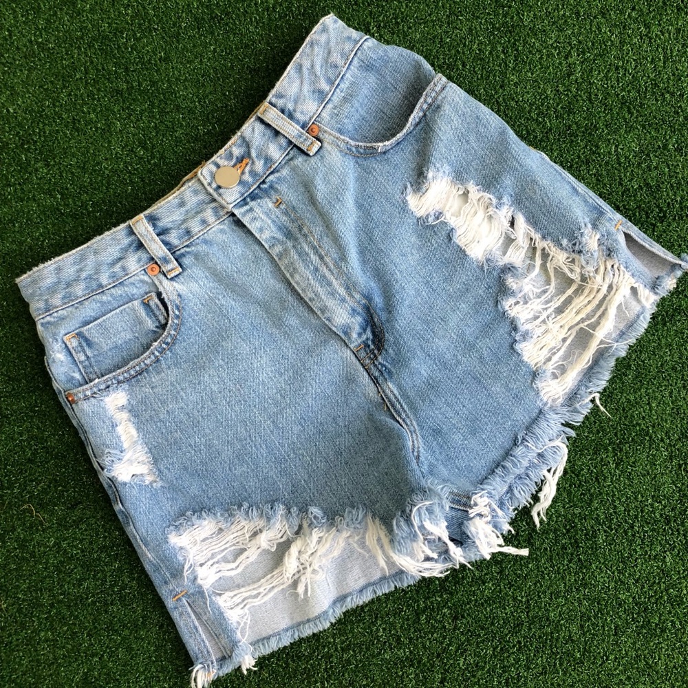 High Waisted Destroyed Denim Shorts